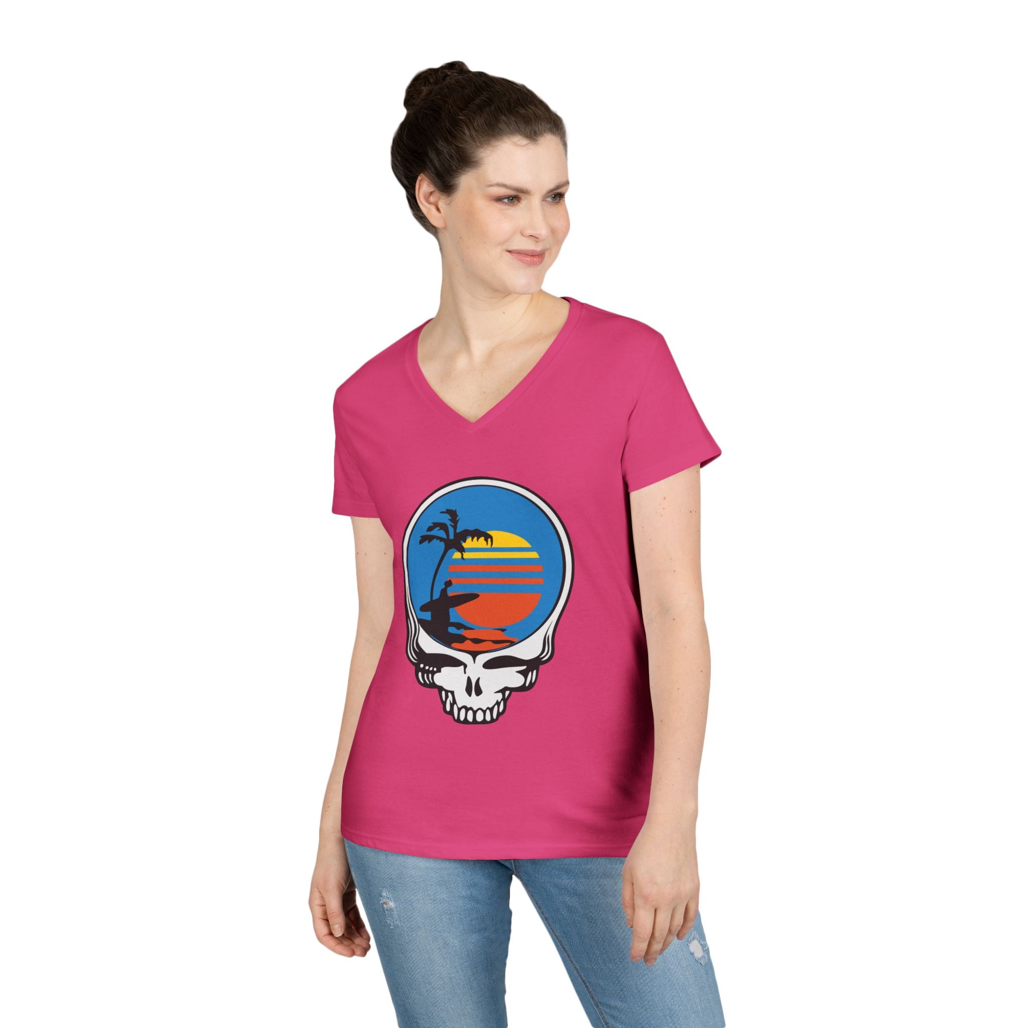 Woman V-Neck T-Shirt | Front Skull