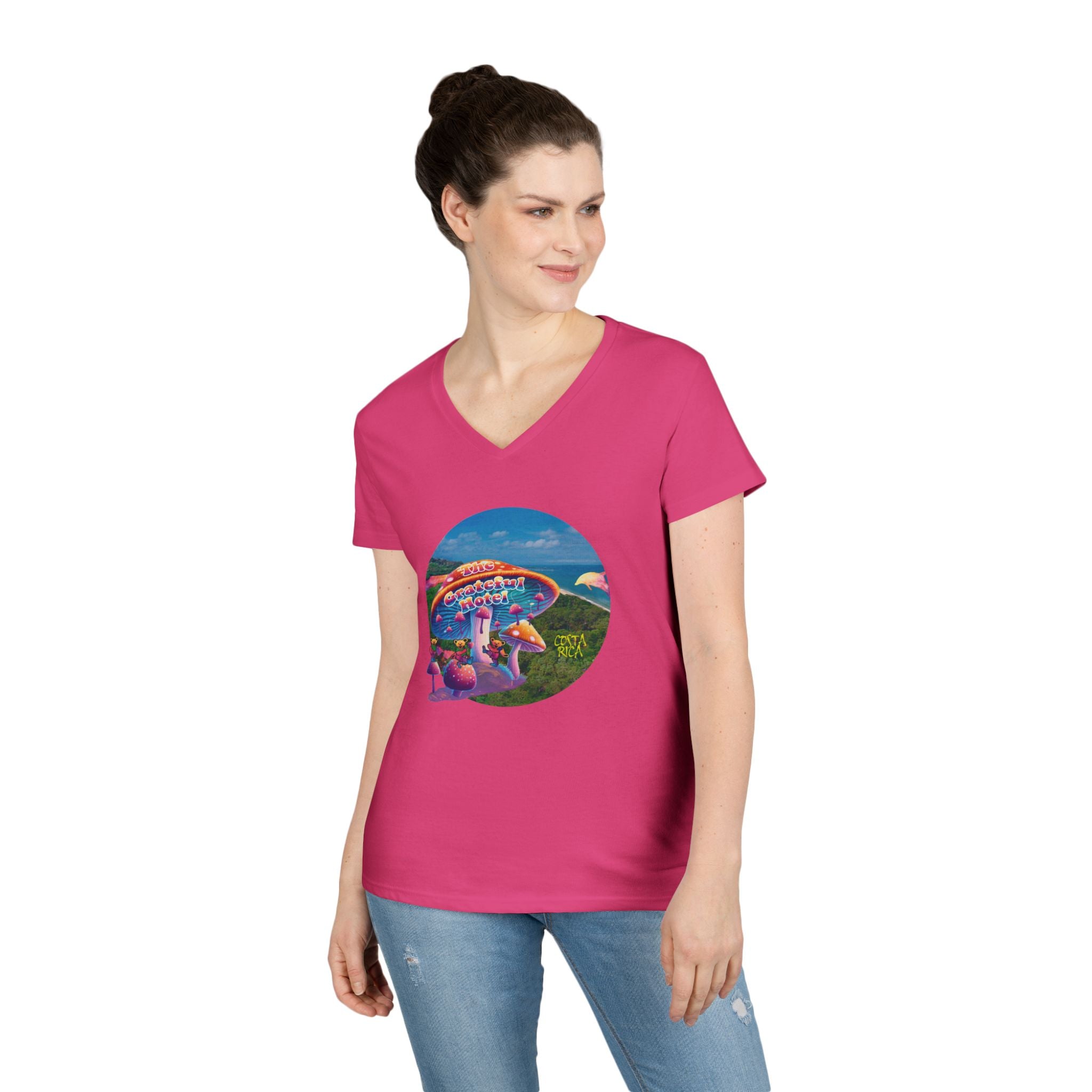 Woman V-Neck T-Shirt | Front Mushroom