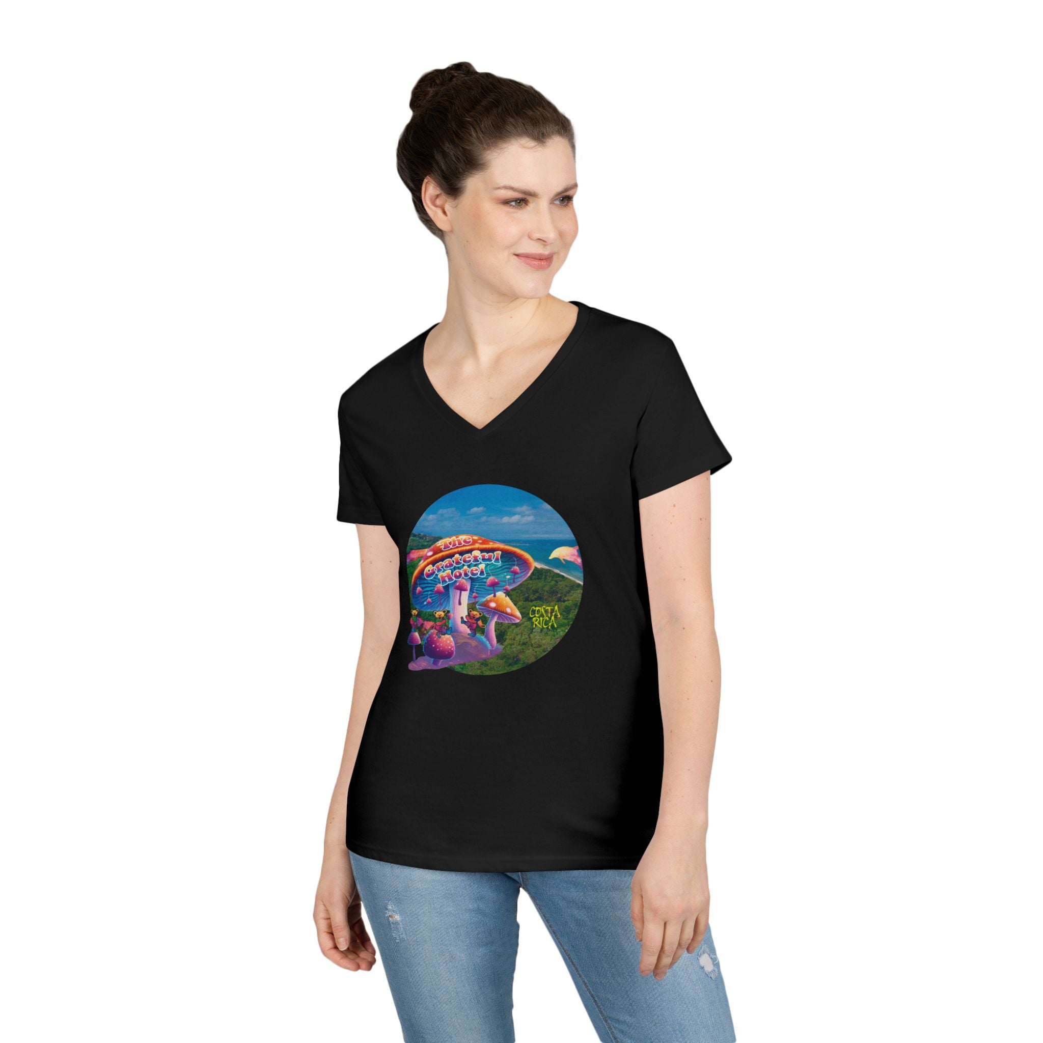 Woman V-Neck T-Shirt | Front Mushroom