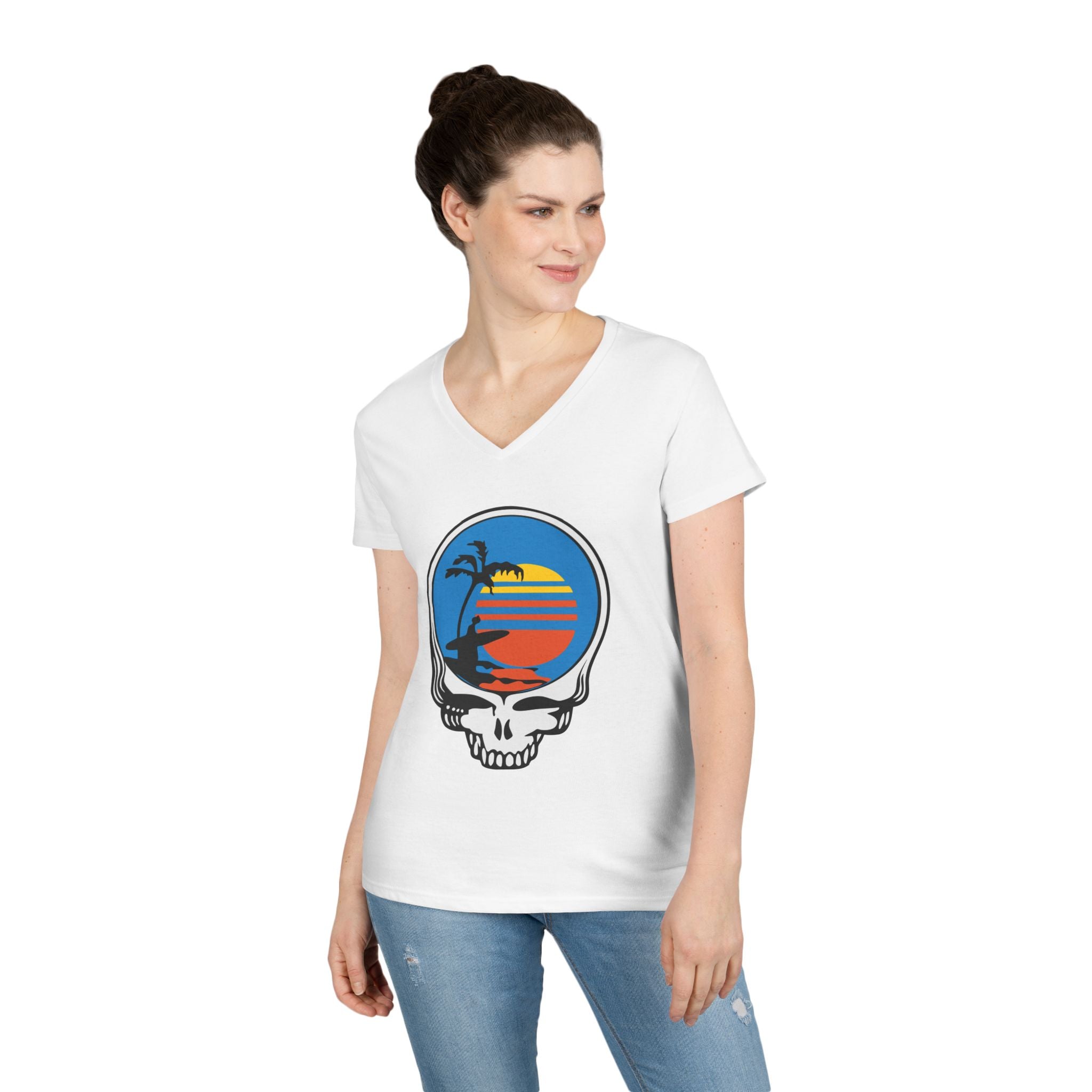Woman V-Neck T-Shirt | Front Skull