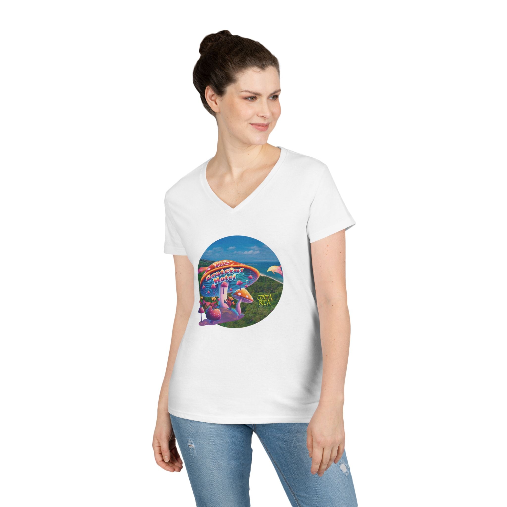 Woman V-Neck T-Shirt | Front Mushroom